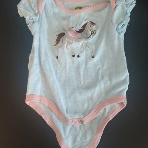 John Deere Light Blue & Pink Horse Appliqué One-Piece Bodysuit